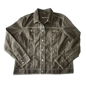Eddie Bauer‎ Brown Lightweight Trucker Jacket Stretch Casual Women Size XL